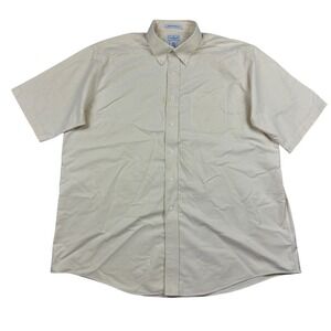 LL Bean Mens Short Sleeve Oxford Shirt Yellow Button Down Wrinkle Resistant READ
